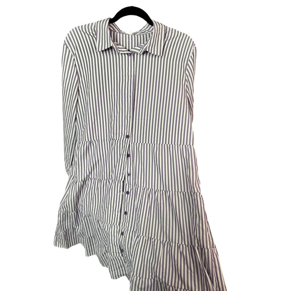 Women's size xl purple and white striped button up dress